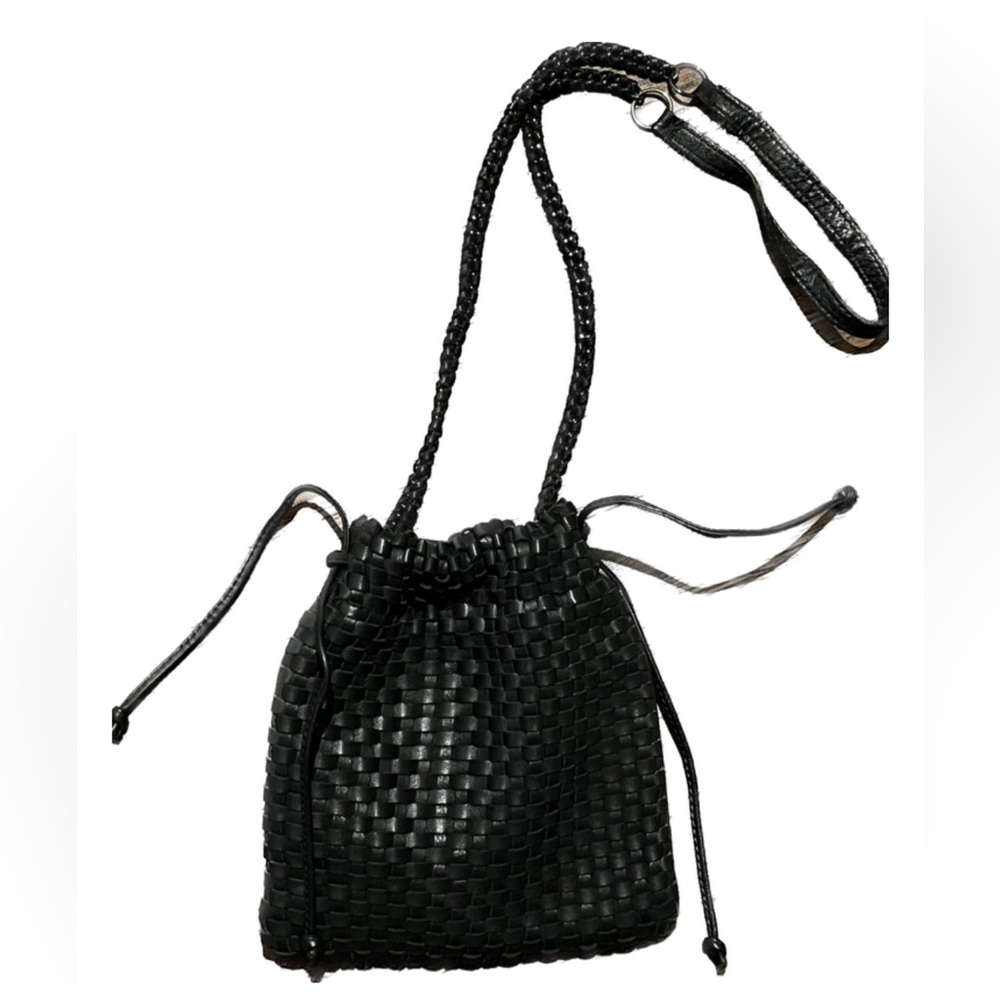 Linea Pelle Black Woven Leather Shoulder Bag